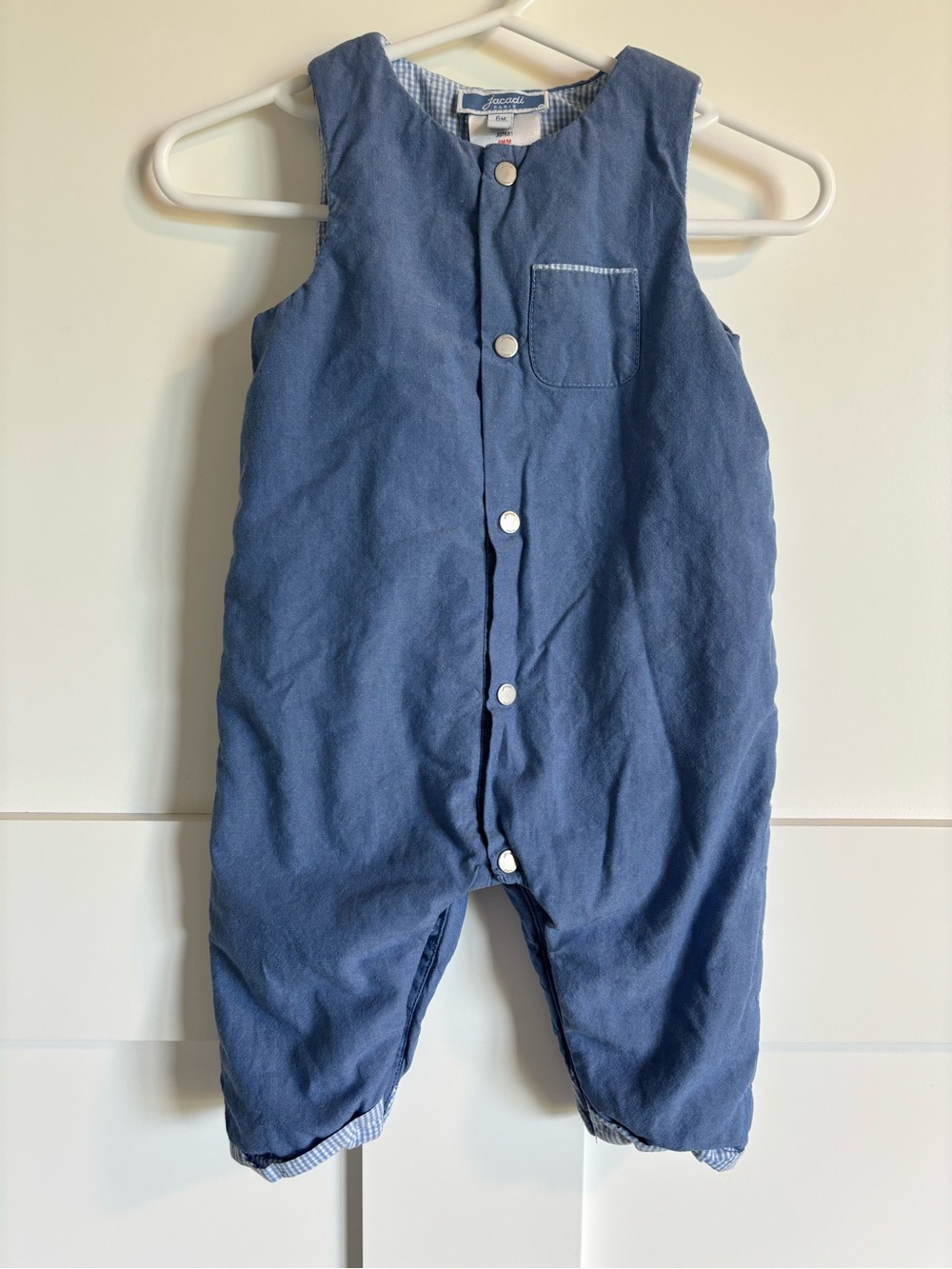 Jacadi Blue Cotton Sleeveless Snap Romper